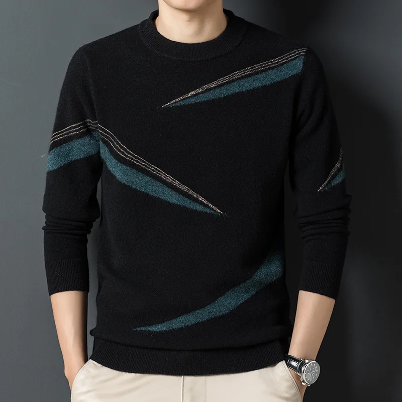 

round Men's sweater 2023 new leisure trend neck knitted bottomed sweater pure wool Pullover Sweater sweater