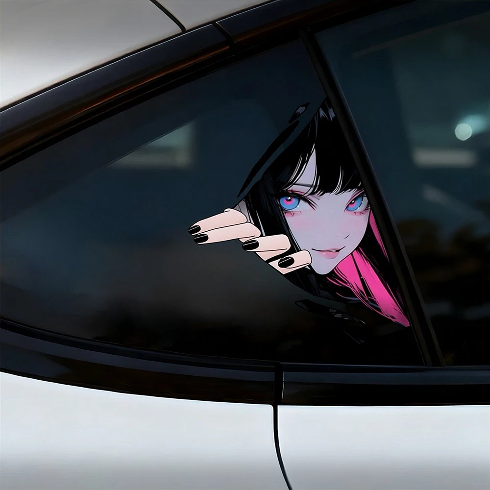 JDM Niedlicher Anime-Mädchen-Autoaufkleber, Kreativer Cartoon-Vinyl-PVC-Aufkleber für Auto, Motorrad, Koffer, Gamer-Computer-Gehäuse, Wasserdicht – Detail 3