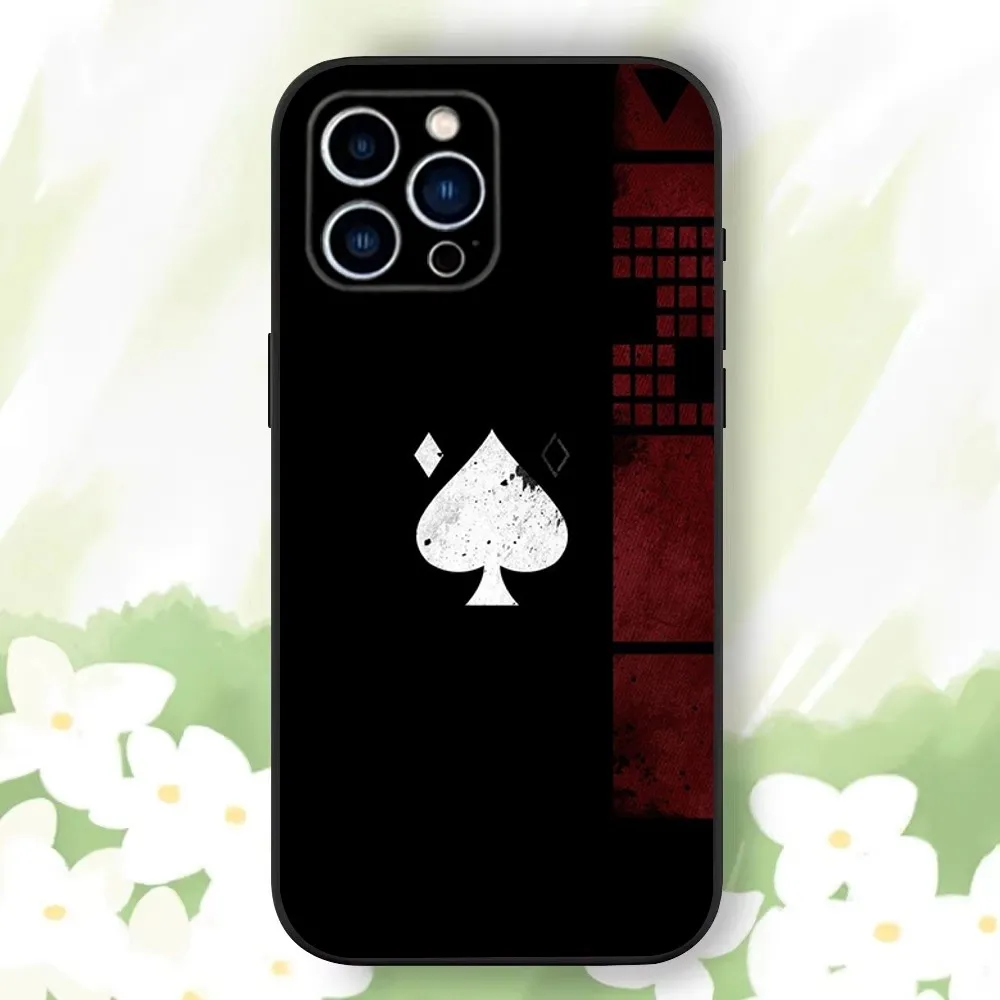 Ace of Spades Poker Phone Case For iPhone 16,15,14,13,12,11 Plus,Pro Max,XS,X,XR,SE,Mini,8,7，Soft Silicone Black Cover