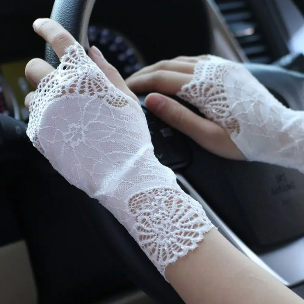 Thin Lace Half Finger Gloves 10/15/18/21cm Fashion Women Sunscreen Gloves Gothic UV Protection Short Wrist Covers for Sunblock