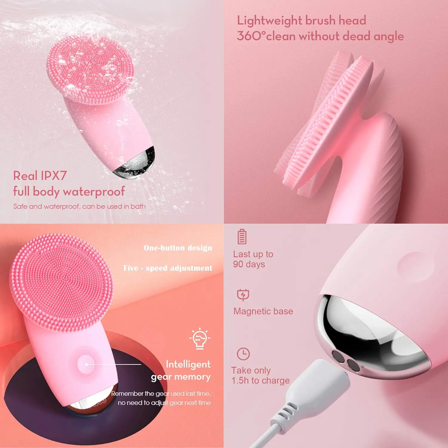 Soft Silicone Facial Cleansing Brush Face Scrubber Rechargeable Waterproof Skin Care Tool for Cleansing Exfoliating andMassaging