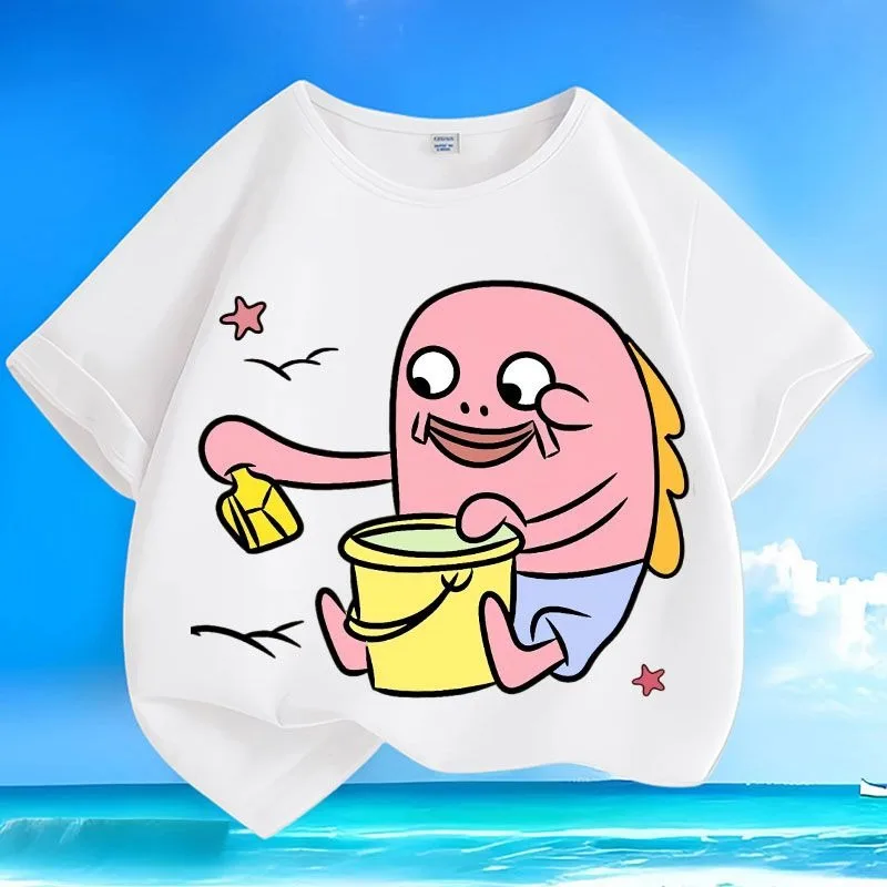 

Новая детская футболка с принтом Hangyodon в стиле Kawaii, ограниченное предложение, низкая цена, не мнется, можно стирать в машине, свободный крой