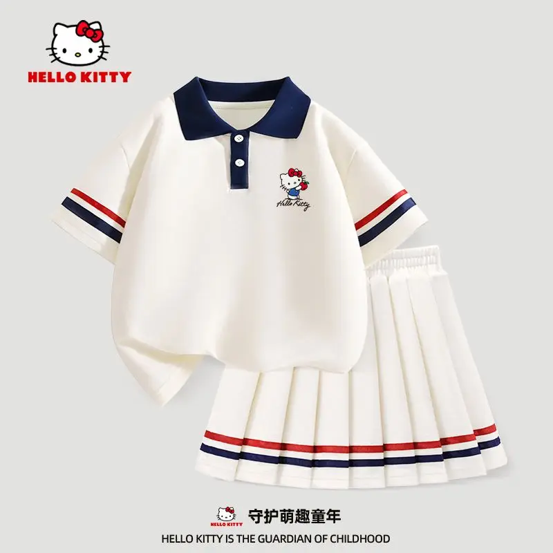 

Sanrio Girls Fashion Shirt Hello Kitty Children Summer Girls New Style T-Shirt 2Pcs Clothes Sports All-Match Hot Short Sleeve
