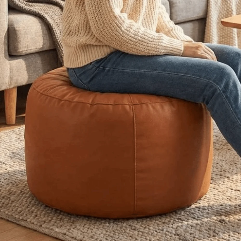 PU Leather Seat Cushion Cover Waterproof Large Capacity Leg Bench Cover Round Minimalist Storage Bench Cover Storage