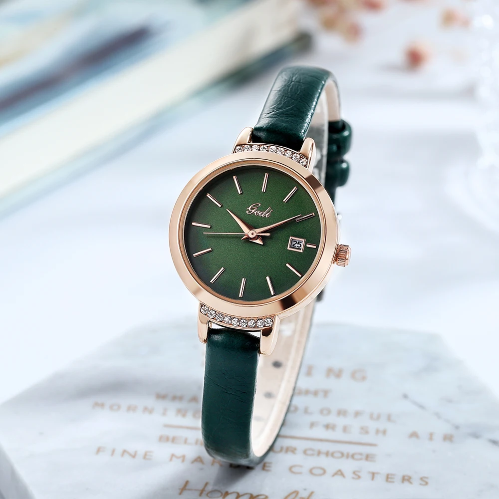 

GEDI Vintage Ladies Watches Luxury Retro Women Fashion Quartz Wristwatches Diamond Date Display PU Leather Strap Waterproof