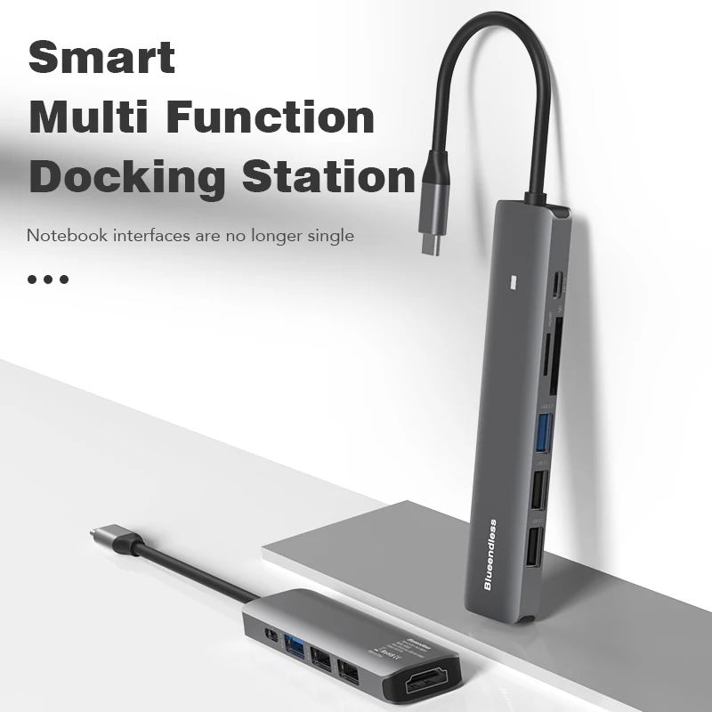 Blueendless Docking Station USB Type C New Ports USB Hub4K@30hz HD USB3.0 TypecMulti Splitter Adapter Port Hub Macbook