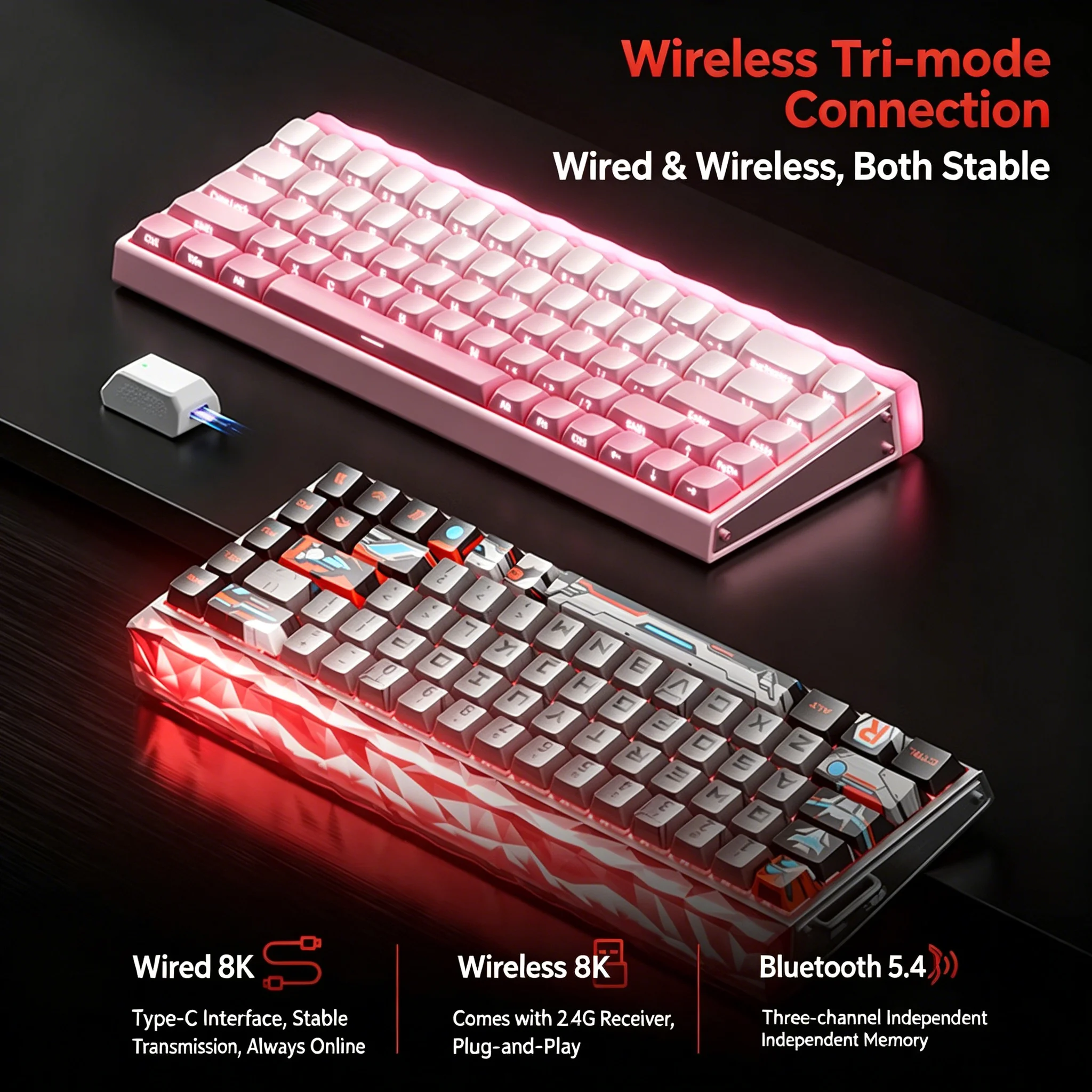 AULA HERO68 Air Magnetic Switch Wireless Gaming Mechanical Keyboard 3-Mode Hot-Swap RGB 8KHz Polling Rate 0.005mm RT Low Latency