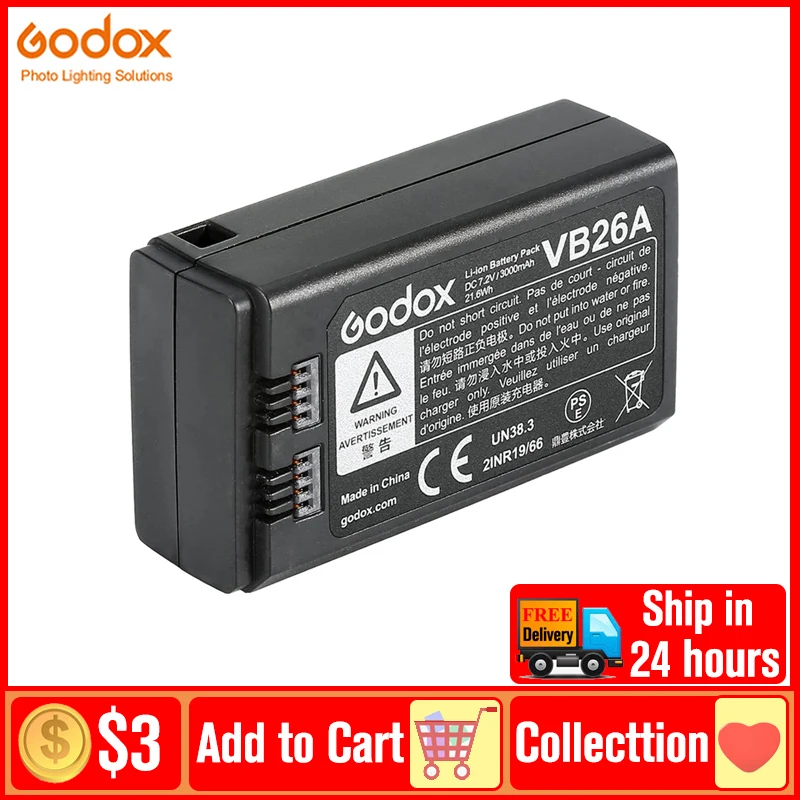 

Godox V1 Battery VC26 VB26 VB26B DC 2980mAh 21.6Wh USB Replacement Li-ion Battery for Godox V860 III V1 V850III Flash Speedlite