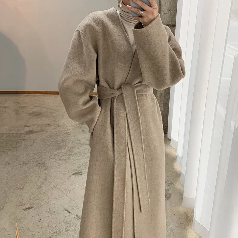 

solid Jacket korean clothes Women Trench Coat thick Winter Blend Coats woman 2022 long clothes Outwear Overcoats woolen vintage