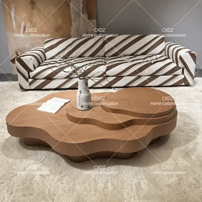 Medieval Style Solid Wood Coffee Table Wabi Sabi Tea Table Retro Home Living Room Special Shaped Light Luxury Furniture