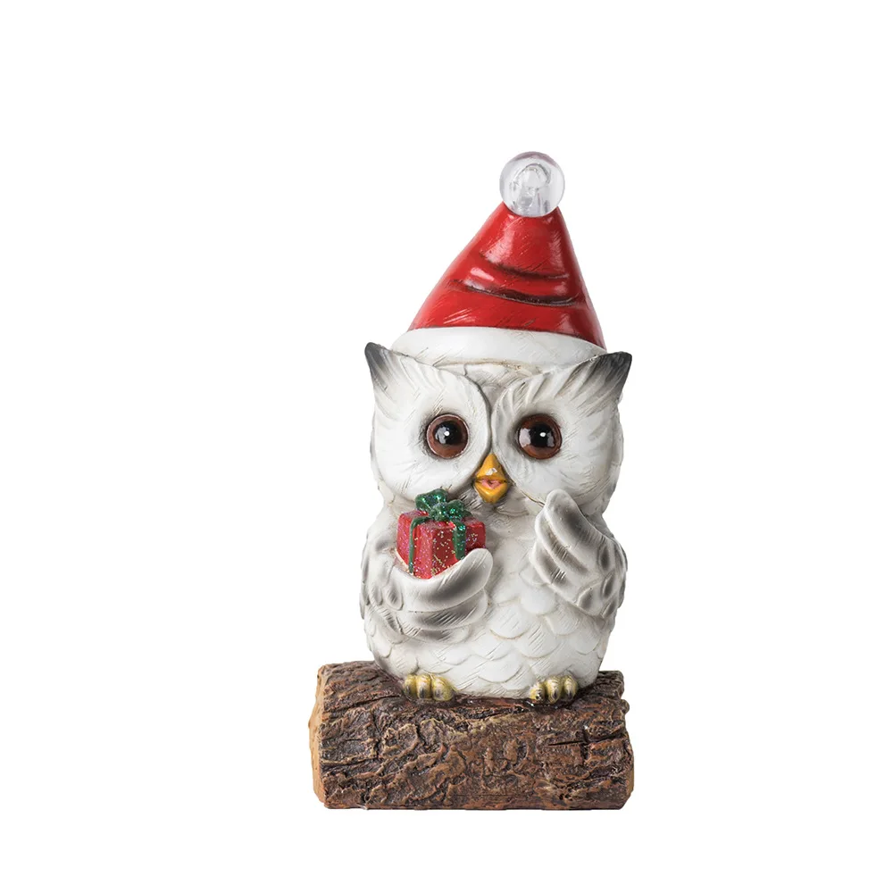 Glowing Christmas Owl Decor‌ - Solar Powered Resin Figurine, Festive Holiday Table Centerpiece