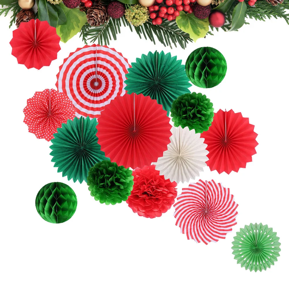 

15Pcs Christmas Party Decorations Paper Fan Honeycomb Ball Set Bright Colors Photo Props Home Bar Club Festive Supplies