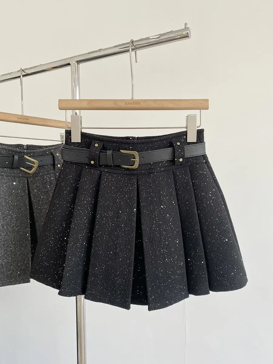 Femmes noir gris paillettes automne hiver décontracté Mini jupe Y2K Harajuku Style mignon collège haute rue rétro jupe décontractée 2025
