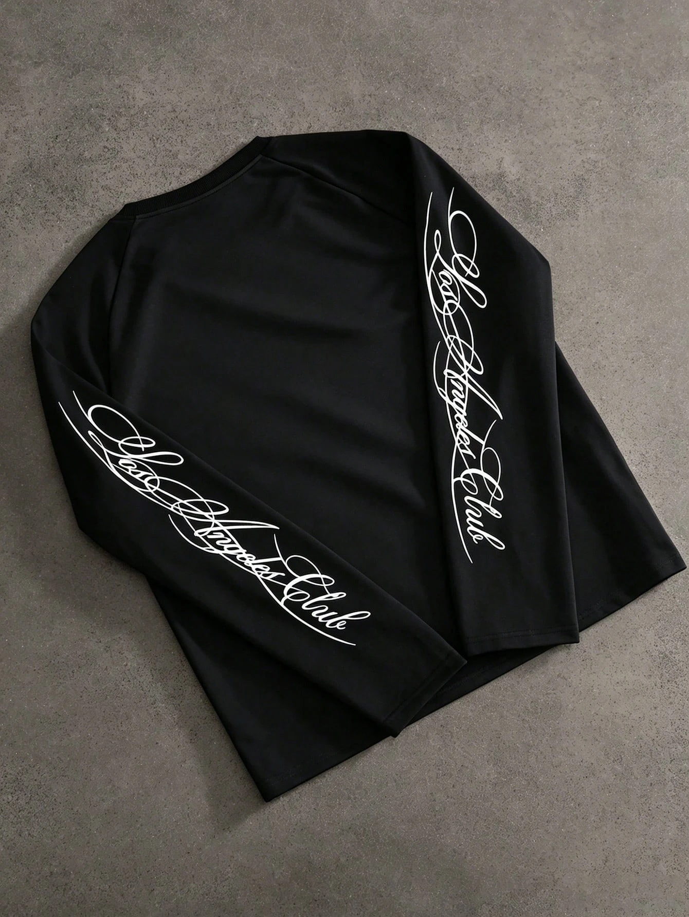West Coast Streetwear Black Raglan Long Sleeve Tee Big Cursive Print On Both Sleeves Crew Neck Top