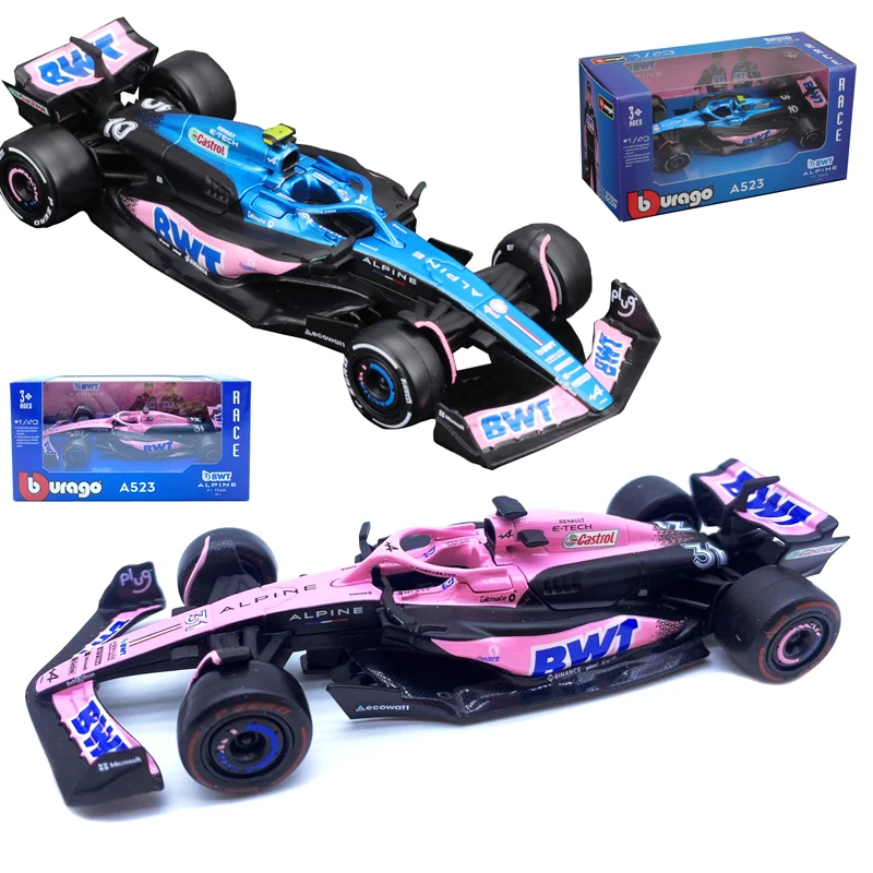 

Bburago 1:43 BWT Alpine F1 Team 2023 A523 Бахрейн #10 #31 Розовая/плоская гоночная Формула автомобиль статическая имитация литая модель автомобиля из сплава