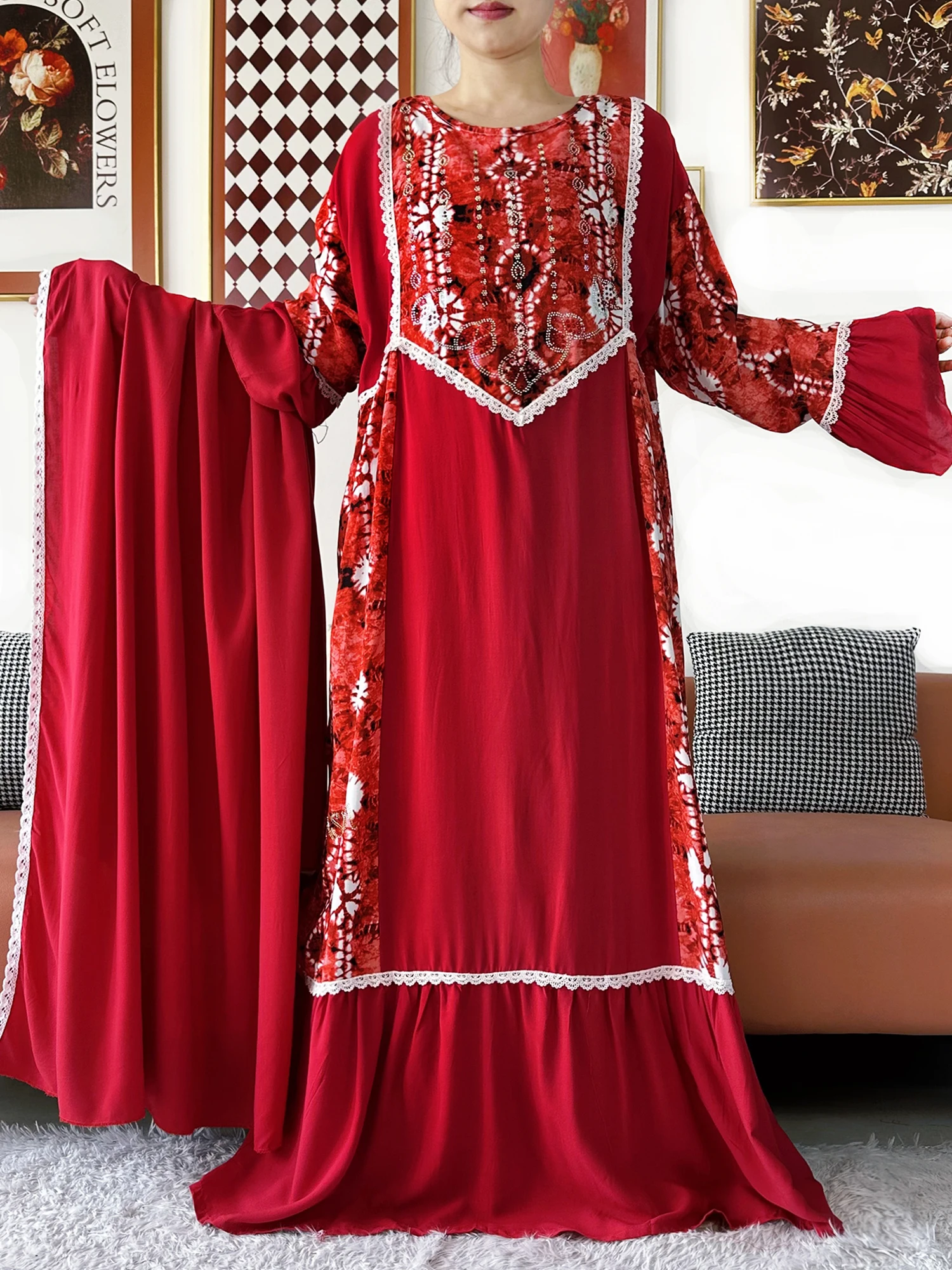 New Women Kashkha Dubai Dress Solid Cotton Dubai Abaya Dress Long Sleeve Loose Boho Maxi Casual Fashion African Clothing 5