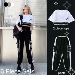 Zomer Casual 3 Stuk Sets Vrouwen Korte Mouw Crop Tops + Cargo Broek Pak 2021 Nieuwe Koreaanse Stijl Losse Mode vrouw Kleding