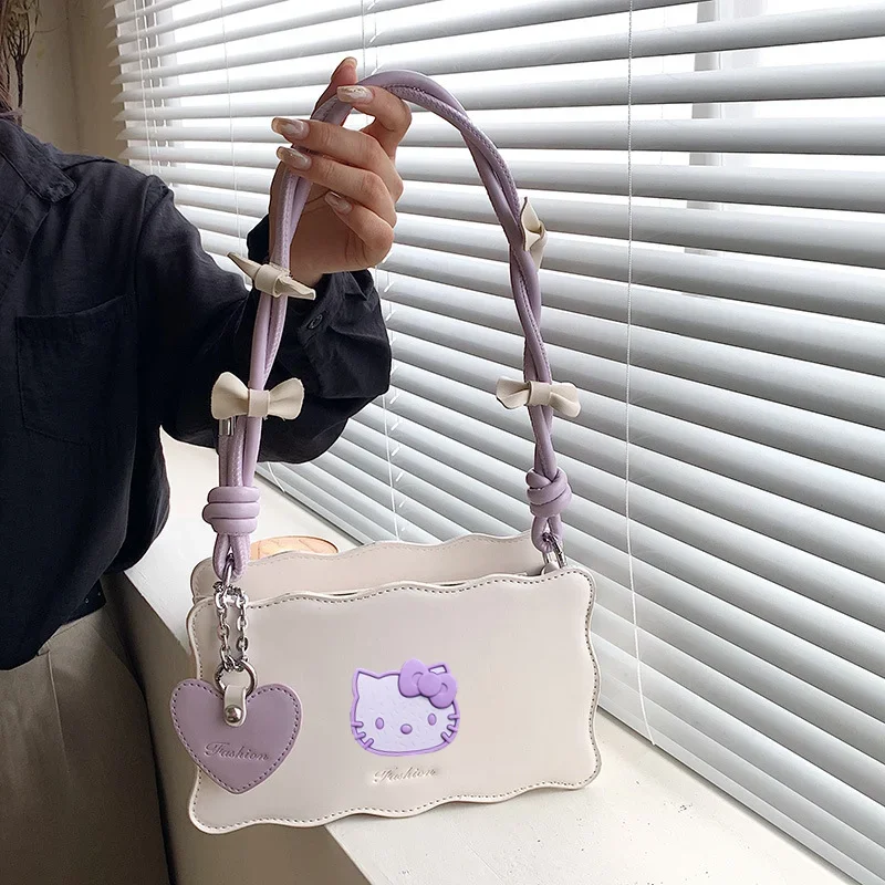 

Sanrio hello kitty, французская сумка на плечо, подмышки, женская новая модная сумка-багет, сумка-тоут премиум-класса с бантом