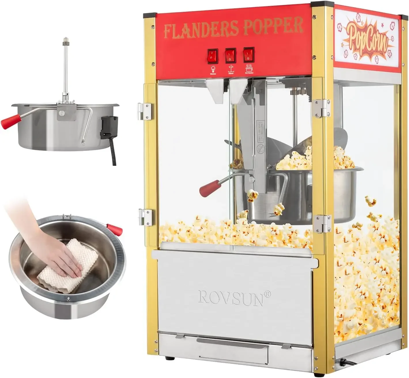 Commercial Popcorn Machine Movie Theater Style with 16 Ounce Kettle, Countertop Popcorn Maker Machine w/Stainless Steel Scoop, O