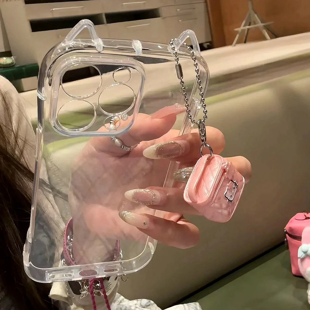 

Cute Cat Ear Transparent CaseLuxury Transparent Phone Case For iPhone 11 12 13 14 15 16 17 Pro Max Shockproof Bumper Cases Cover