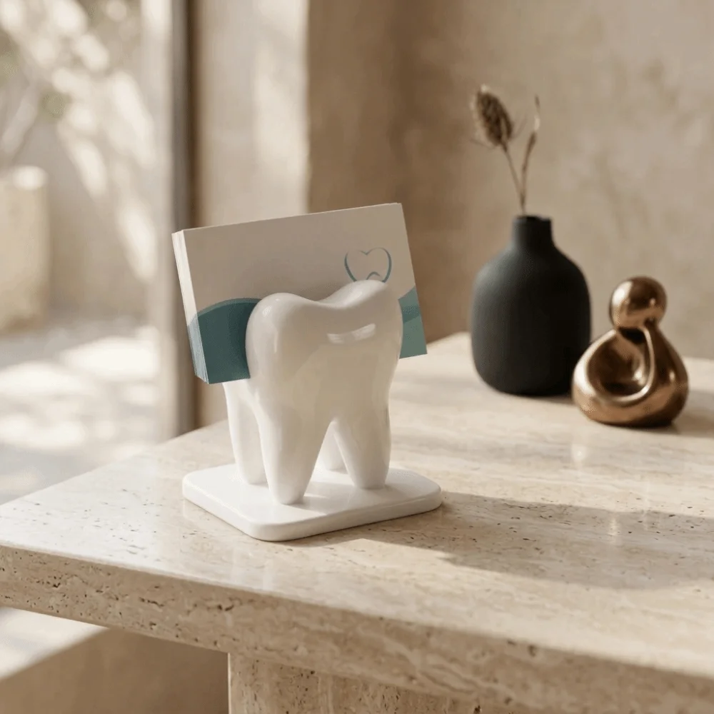 3D Printed Tooth-Shaped Business Card Storage Rack White Durable Dentist Business Card Holder Stable Creative