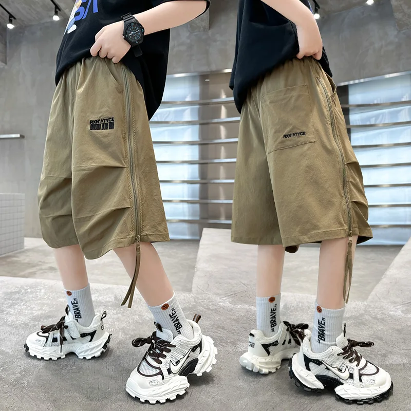 Summer Fashion Children Cotton Shorts for Boy Casual Patchwork Knee Length Cargo Shorts Kids Trendy Bottoms Age 5-14 Years Old