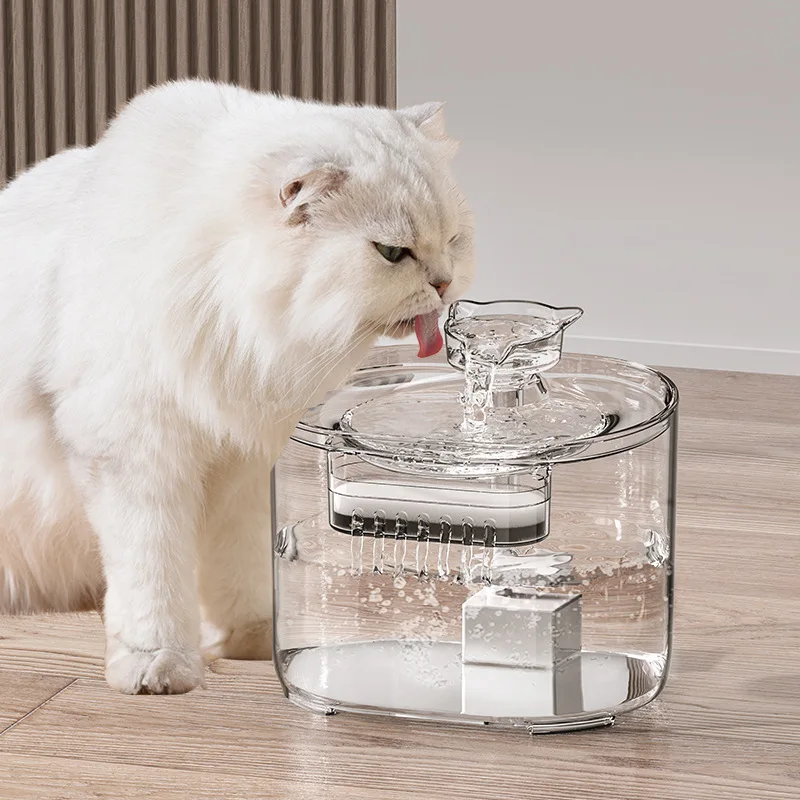 

The New Design 2.2L Transparent Plastic Round Filter Silent USB Smart Food Water Cat Fountain for Pet