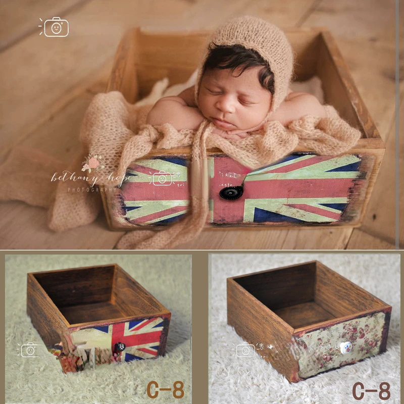 Solid Wood Drawer Newborn Baby Accessories Photo Studio Auxiliary Modeling Props Small Basket Retro Two-sided Flower Drawer