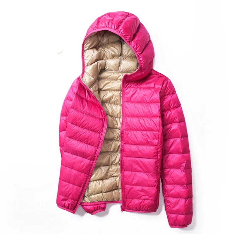 2024 New Autumn winter double Side down jacket women Casual Long Sleeve Hoodied short Coat ultra thin light Duck Down coat