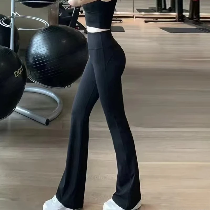 Lässige ausgestellte Leggings mit hoher Taille, dehnbare Trainingshose für Damen, sexy Yoga-Hose, Bootcut-Sport-Stil, normale Länge