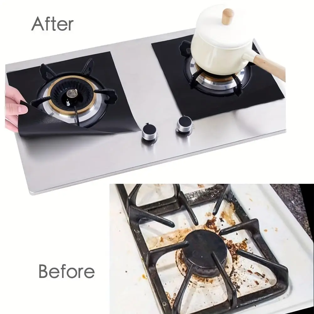 Gas Stove Oil Pad Non-stick Heat Resistant Gas Stove Protector (Black) Double Reusable Stove Cleaning Mat Oil Pad Integrated Kit