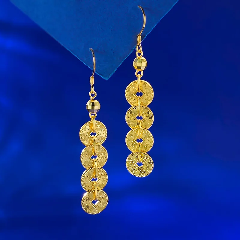 

S925 посеребренные позолоченные серьги с измельченным льдом с ЧПУ, антикварные серьги-монеты, новый китайский стиль