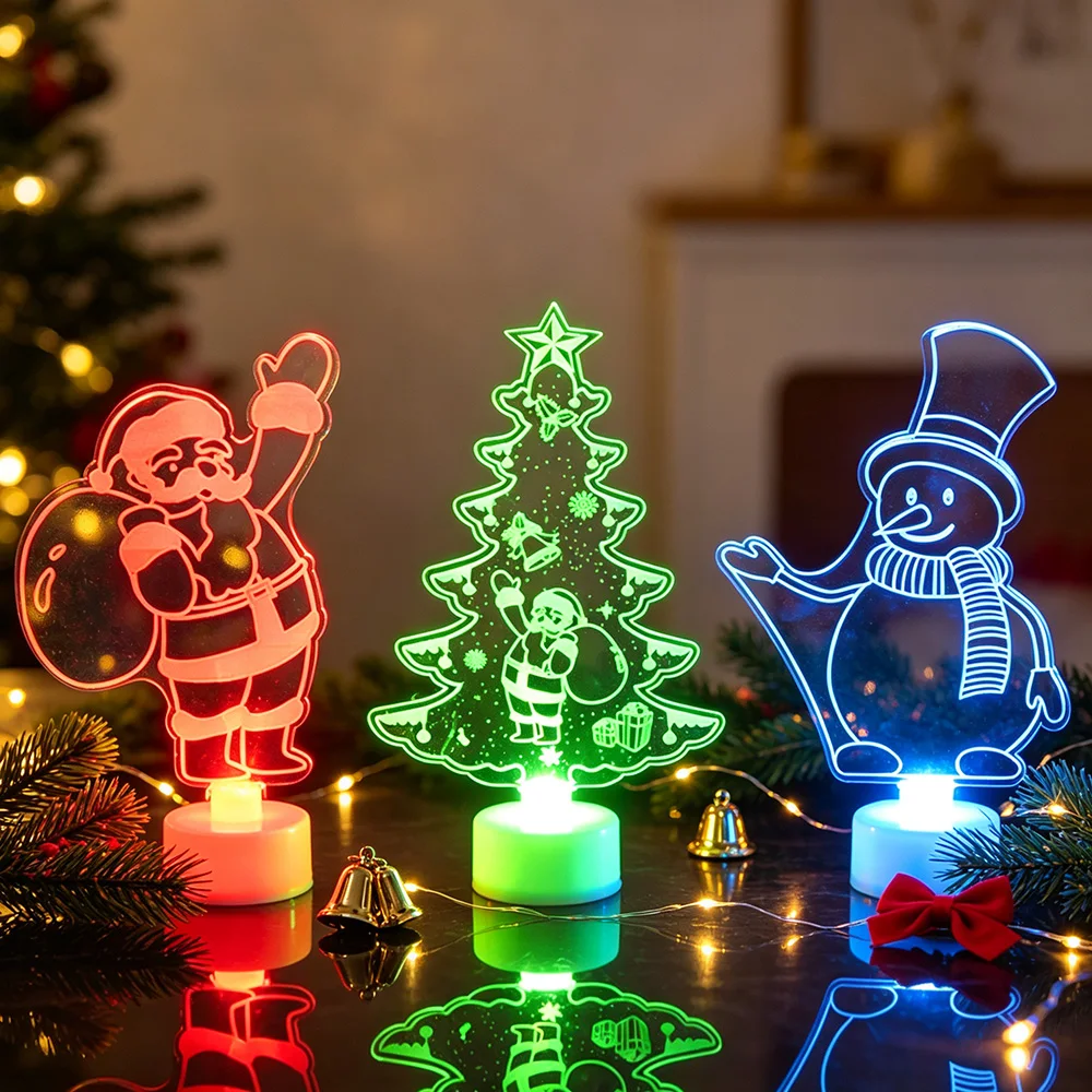 3pcs Acrylic Christmas Ornaments, Colorful LED Xmas Holiday Decor Color Changing Light for Home Christmas Party Atmosphere Decor