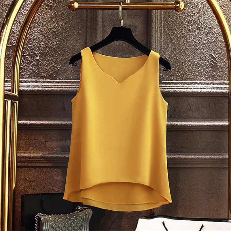New Women Chiffon Vest Tops Sleeveless V-Neck Ladies Top Oversized Tank Tops White Black Rose Green