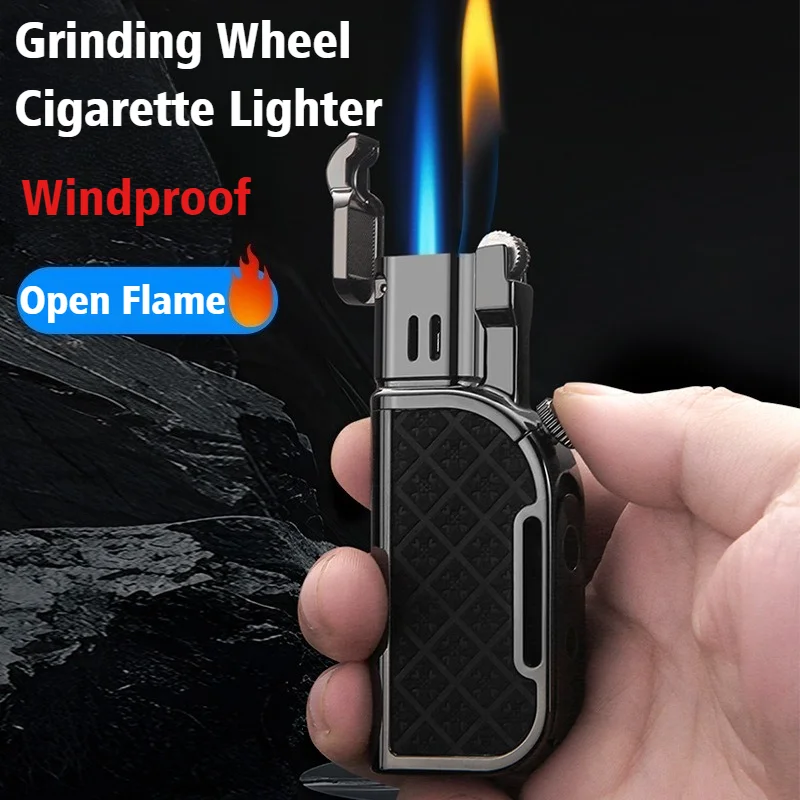 

Grinding Wheel Double Fire Igniter Cigar Lighter Windproof Open Flame Cigarette Lighters & Smoking Accessories with Cigar Cutter