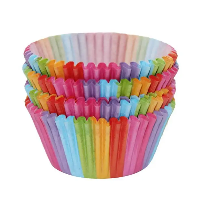 100pcs Cupcake Paper Cups Baking Molds Rainbow Liner Cupcake Muffin Cases Paper Cake Wedding Party Decorating Cupcake Cases