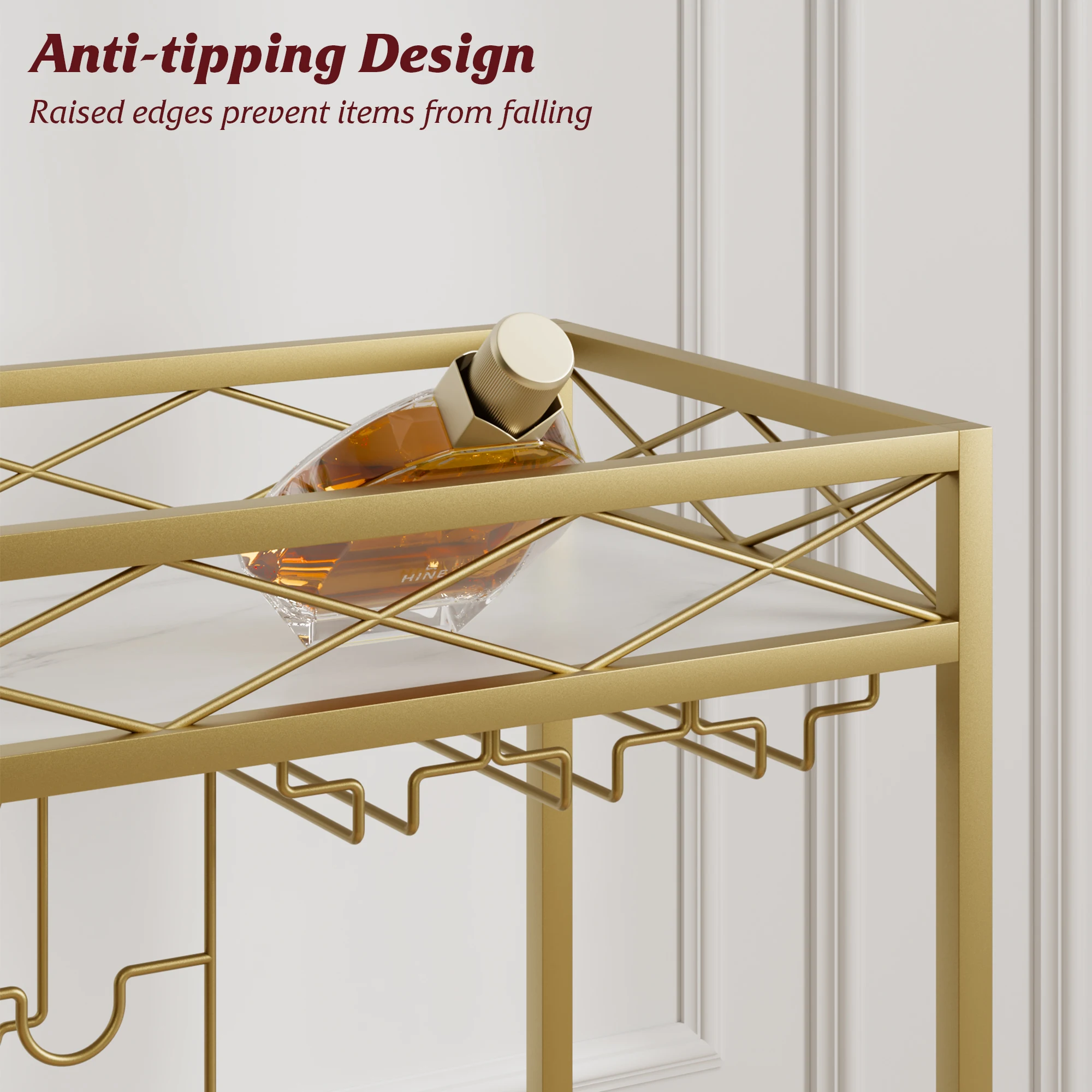 2-Tier المنزل غرفة الطعام بار تخدم عربة على عجلات قابلة للقفل عربة المشروبات المتنقلة مع رفوف النبيذ حامل الزجاج عربة النبيذ المتداول #3