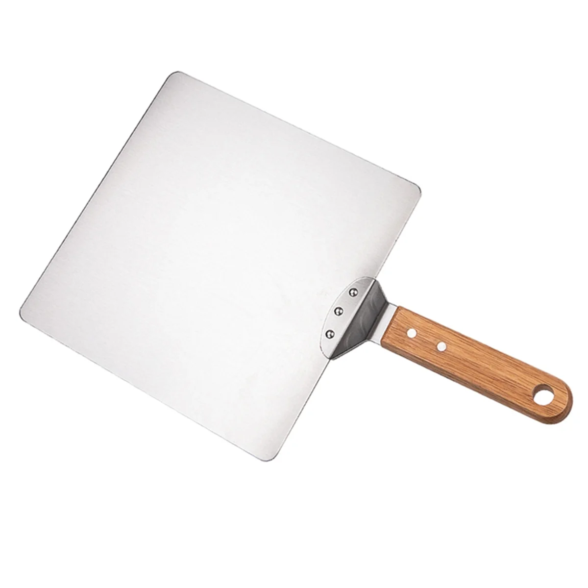 A03R Stainless Steel Pizza Shovel Pizza Oven Accessories Portable Multi-Function Heat- Wooden Handle Square Shovel