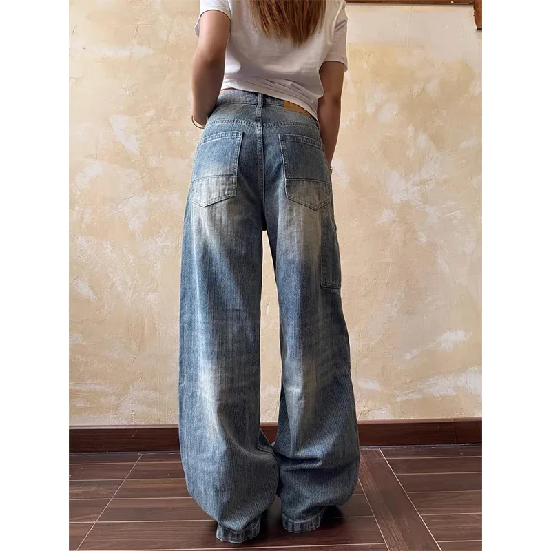 

Women Vintage Blue Baggy Jeans 2025 Autumn Harajuku Wide Leg Denim Trousers Streetwear Aesthetic Y2k 2000s 90s Pants Emo Clothes