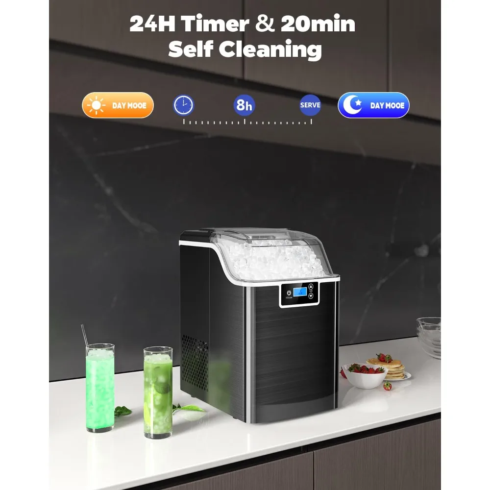 Nugget Ice Maker com temporizador, Fabricantes de gelo esmagados auto-limpantes para Home Bar Party, 3 libras por cesta em 1,5 horas