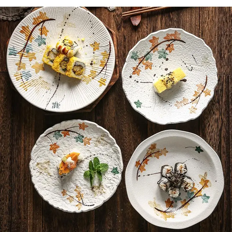 Japanese Dish Deep Household Soup Rice Pasta Ceramic Tableware Fruit Salad 9 Inch Disc