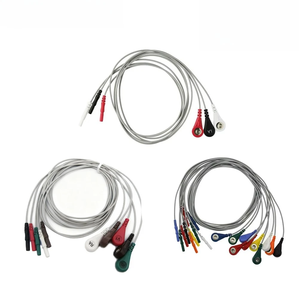 3.3m ECG 3/5/7/10 Lead Wires, Din Style Snap Connector TPU Jacket Disinfectable Medical ECG Cable