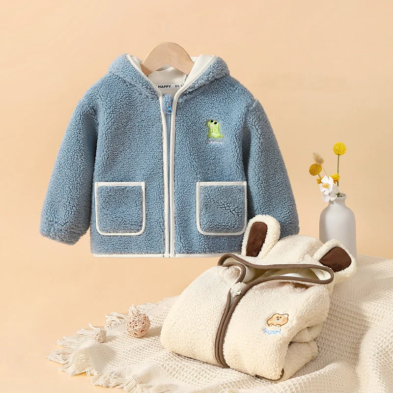 Autumn Winter Baby Girl Hoodie Cotton Cartoon Fleece Warm Kid Girl Outerwear Coat Loose Long Sleece Thick Zipper Kid Girl Jacket