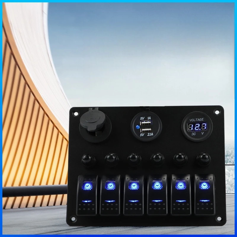

12V/24V six-position combination yacht switch cigarette lighter socket USB charger with voltage display