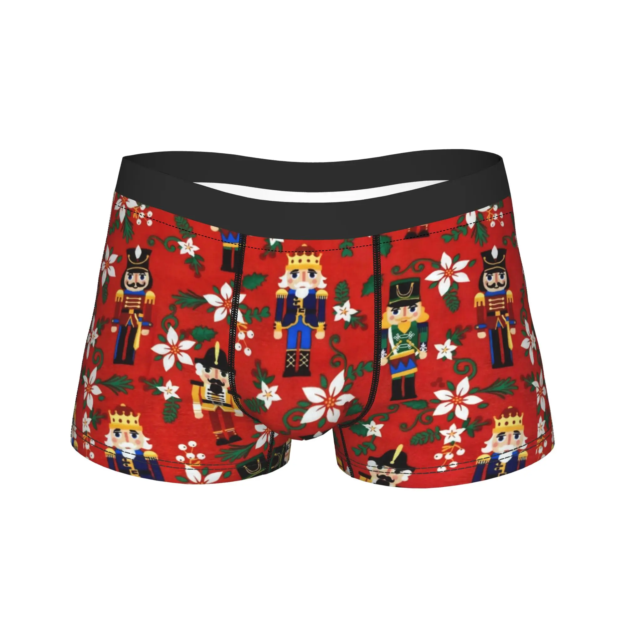 Sexy Boxer Christmas Nutcracker Shorts Panties Briefs Man Underwear Red Foral Soft Underpants for Homme Plus Size