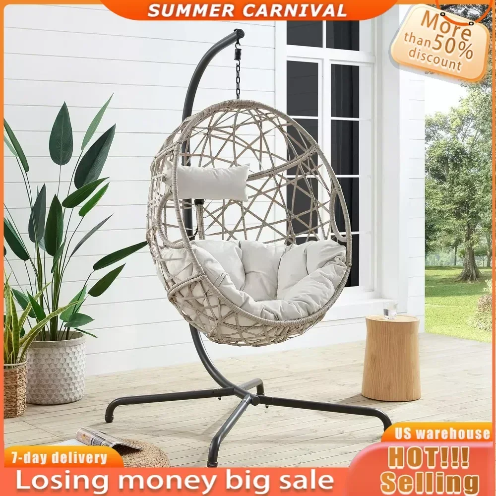 

Outdoor Egg Chair Patio Hanging Swing Chair with Stand Hanging Lounge Chair Outdoor Patio Wicker Tear Drop Hammock