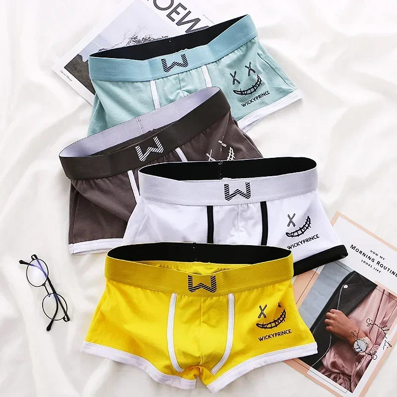 الرجال الملاكم الملابس الداخلية القطن الخالص سراويل U-محدب رجل مريح السروال مثير موضة الذكور الصبي الوجه المبتسم الملاكمين PB3150 #2