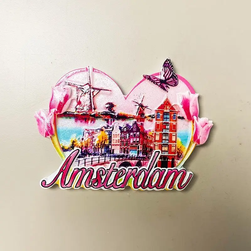 

3D Resin Amsterdam Windmills & Tulips Fridge Magnets - Cute Decorative Refrigerator Magnets - Super Strong Magnets