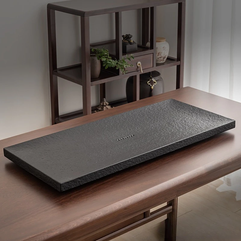 Natural Black Stone Tea Tray, Chinese Kung Fu Tea Set for Living Room Desktop, Traditional Home Tea Table Decor - view 3