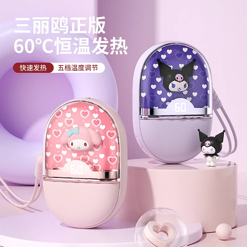 Novo sanrio kuromi melodia mini pelúcia quente mão carregamento 2-em-1 aquecimento elétrico luz noturna display digital quente presente da menina do bebê